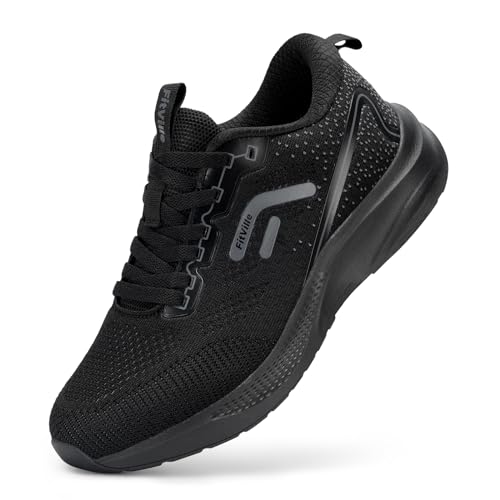 FitVille Laufschuhe Herren Extra Weite Sportschuhe Atmungsaktiv Turnschuhe Outdoor Joggingschuhe Freizeit Straßenlaufschuhe rutschfest Turnschuhe,Schwarz,42 EU,Weit von FitVille