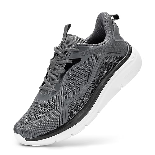 FitVille Walkingschuhe Herren Extra Weit Laufschuhe Leicht Fitnessschuhe Stoßdämpfung und Rückprall Turnschuhe Atmungsaktiv Joggingschuhe,Dunkelgrau,42 EU,Weit von FitVille