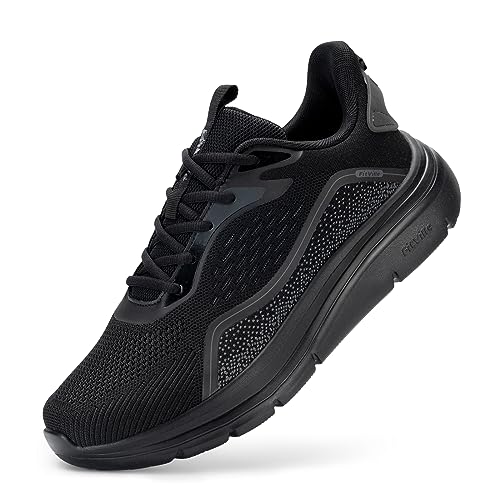 FitVille Walkingschuhe Herren Extra Weit Laufschuhe Leicht Fitnessschuhe Stoßdämpfung und Rückprall Turnschuhe Atmungsaktiv Joggingschuhe,Schwarz,45 EU,X-Weit von FitVille