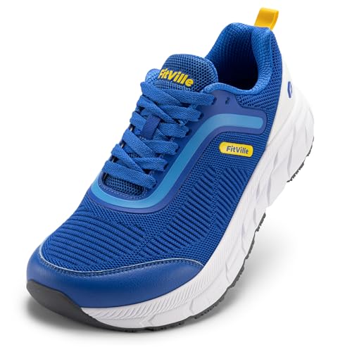 FitVille Laufschuhe Herren Extra Weit Sportschuhe Atmungsaktive Barfußschuhe Sneaker Breite Traillaufschuhe Leicht Joggingschuhe Bequeme Walking Schuhe Breite Füße,Blau mit Weiß,41 EU,X-Weit von FitVille