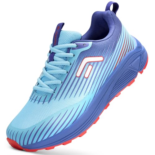 FitVille Laufschuhe Herren Extra Weite Traillaufschuhe Straßenlaufschuhe Breit Sneaker Leicht Sportschuhe Outdoor Schuhe Bequeme Fitnessschuhe Trekkingschuhe Turbo Blue Neon 41 EU Weit von FitVille