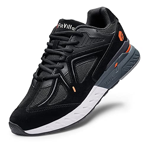 FitVille Laufschuhe Herren Extra Weite Turnschuhe Sportschuhe Breit Fitnessschuhe Bequeme Sneakers Schuhe für Plantarfasziitis Fußschmerzen Schwarz 44.5 EU XX-Weit von FitVille