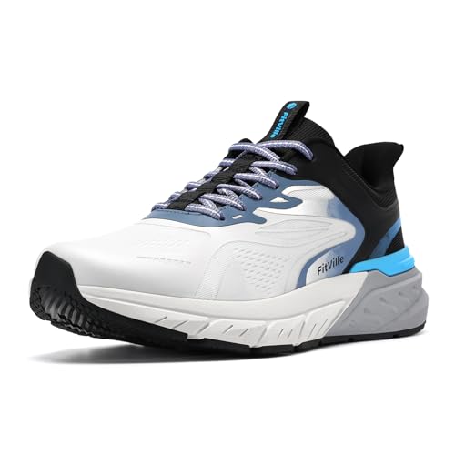 FitVille Slip on Sneaker Herren Extra Breite Laufschuhe Atmungsaktive Walkingschuhe rutschfeste Sportschuhe Dämpfende Joggingschuhe Bequeme Fitnessschuhe Turnschuhe Running Shoes Weiß Blau EU 45 Weit von FitVille