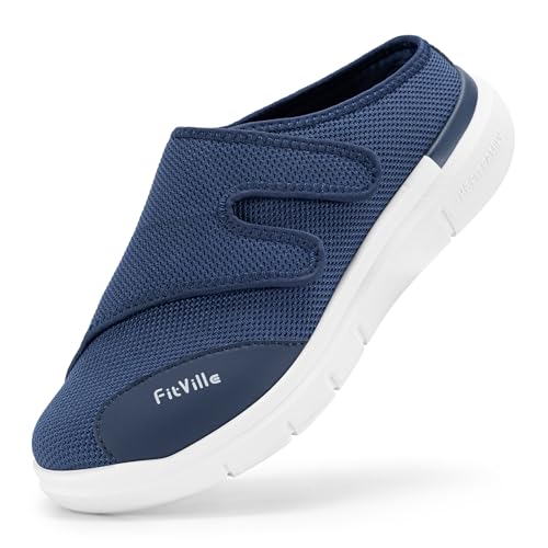 FitVille Slipper Herren mit Klettverschluss Hausschuhe Extra Weit gr. 41 EU Blau von FitVille