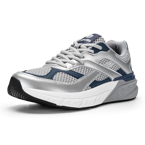 FitVille Rebound Neo V6 Schuhe Herren Weite Dämpfende Sportschuhe für breite Füße Silber mit Blau 46 EU Weit von FitVille