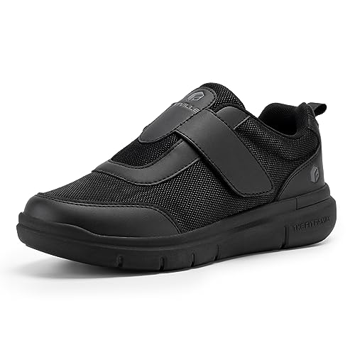 FitVille Schuhe Herren breite mit Klettverschluss Atmungsaktive Hausschuhe mit herausnehmbare Innensohle Walkingschuhe Schwarz größe 45 Weit von FitVille