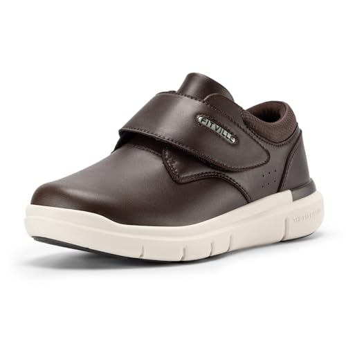 FitVille Leder Schuhe Herren mit Klettverschluss Extra Breite Business Casual Arbeitsschuhe Bequeme Herrenschuhe Hausschuhe Seniorenschuhe Walkingschuhe Pflegeschuhe Büro Dunkelbraun EU 41 X-Weit von FitVille