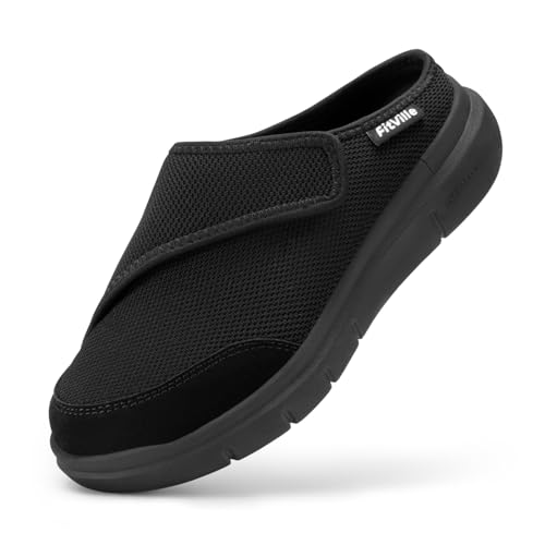 FitVille EasyTop Slipper V5 Damen Senioren Pantoffeln mit Klett überbreite Walking Reha-Schuh Schwarz größe 41 EU X-Weit von FitVille
