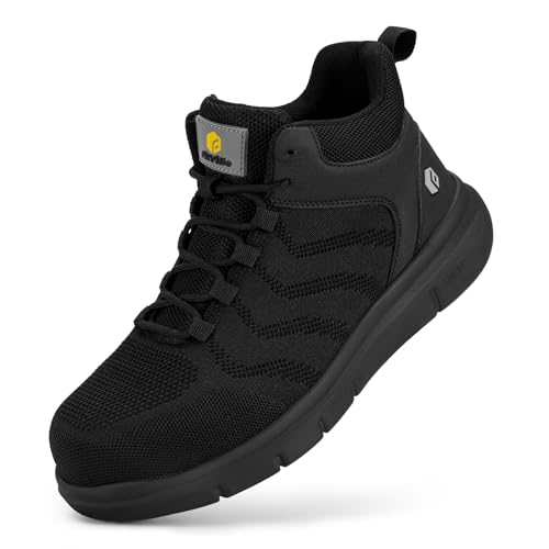 FitVille Sicherheitsschuhe Herren Extra Weite Stahlkappenschuhe Leicht Atmungsaktive Arbeitsschuhe Safety Shoes Anti-Piercing rutschfeste Schutzschuhe Sneaker, Schwarz, 40 EU X-Weit von FitVille