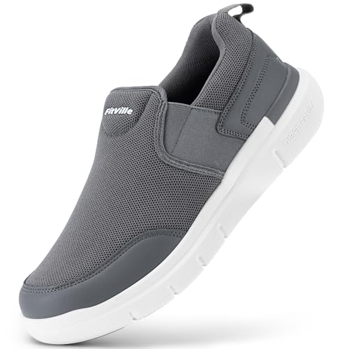 FitVille Slip On Sneaker Herren Extra Weite Turnschuhe rutschfest Walkingschuhe Breit Outdoor Schuhe Bequem Leichte Atmungsaktive Freizeitschuhe Dunkelgrau 41 EU Weit von FitVille