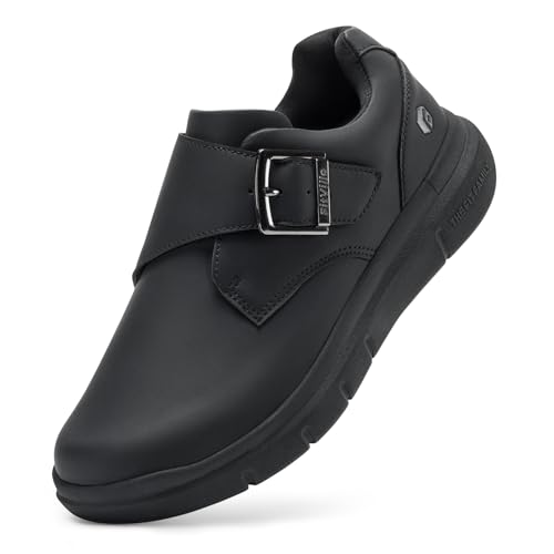 FitVille Extra Weit Freizeitschuhe Herren Turnschuhe mit Klettverschluss Leder Sneaker Walkingschuhe Klassische Businessschuhe Schnallenschuhe Schwarz 43 EU X-Weit von FitVille