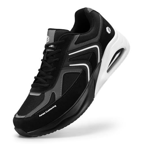 FitVille Sneaker Herren Extra Weite Laufschuhe mit Luftkissen Dämpfung Sportschuhe Atmungsaktiv Turnschuhe Leichte Joggingschuhe rutschfest Straßenlaufschuhe Walkingschuhe Schwarz 44.5 EU X-Weit von FitVille