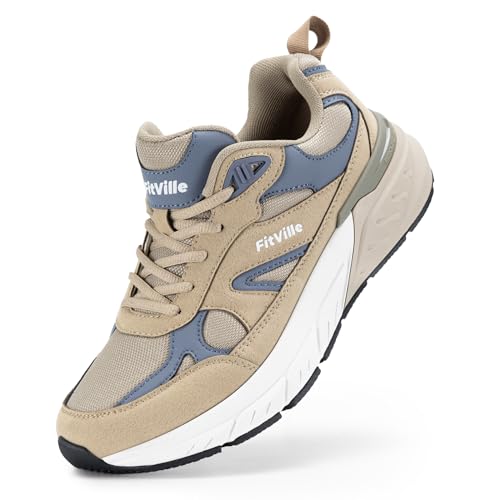 FitVille Sneaker Herren Laufschuhe Extra Weit Sportschuhe rutschfeste Turnschuhe Atmungsaktiv Straßenlaufschuhe Outdoor Jogging Fitness Bequeme Walking Schuhe Breite Füße,Beige,49 EU,X-Weit von FitVille