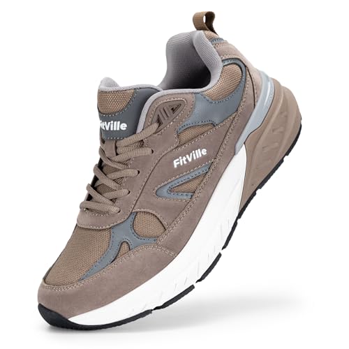 FitVille Sneaker Herren Laufschuhe Extra Weit Sportschuhe rutschfeste Turnschuhe Atmungsaktiv Straßenlaufschuhe Outdoor Jogging Fitness Bequeme Walking Schuhe Breite Füße,Braun,43 EU,Weit von FitVille