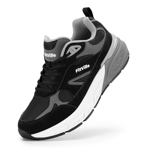 FitVille Sneaker Herren Laufschuhe Extra Weit Sportschuhe rutschfeste Turnschuhe Atmungsaktiv Straßenlaufschuhe Outdoor Jogging Fitness Bequeme Walking Schuhe Breite Füße,Schwarz,43 EU,Weit von FitVille