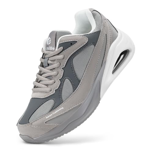 FitVille Sportschuhe Damen Extra Weite Sneaker mit Luftkissen Dämpfung Laufschuhe Atmungsaktiv Turnschuhe Leichte Joggingschuhe rutschfest Straßenlaufschuhe Walkingschuhe Bequeme Grau 42.5 EU X-Weit von FitVille