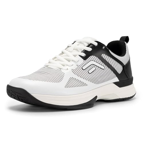 FitVille Extra Weit Tennisschuhe Herren Badminton Schuhe rutschfest Hallenschuhe Bequeme Sportschuhe Atmungsaktive Fitnessschuhe Sneakers für Breite Füße,Weiß mit Schwarz,41 EU,X-Weit von FitVille