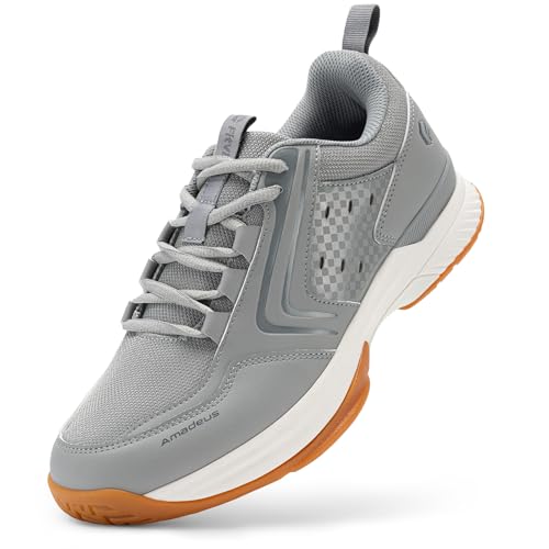 FitVille Tennisschuhe Herren Extra Weit Sportschuhe Atmungsaktiv Badminton Schuhe Bequeme Fitnessschuhe Sneaker Silbergrau 42.5 EU Weit von FitVille
