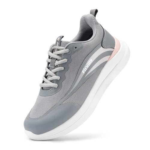 FitVille Turnschuhe Damen Extra Breit Walkingschuhe Atmungsaktiv Freizeitschuhe Sneaker Fitness Outdoor Tennis Jogging rutschfest Training Schuhe Gym Hallenturnschuh für Breite Füße,Grau,38.5 EU,Weit von FitVille