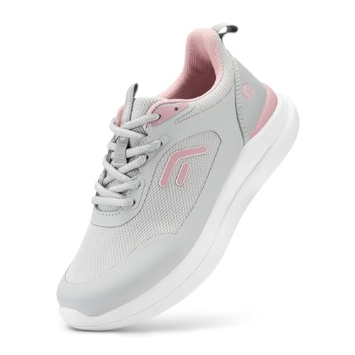 FitVille Turnschuhe Damen Extra Breit Walkingschuhe Atmungsaktiv Sneaker Fitness Outdoor Tennis Jogging rutschfest Training Schuhe Gym Hallenturnschuh für Breite Füße,Grau mit Rosa,38.5 EU,Weit von FitVille