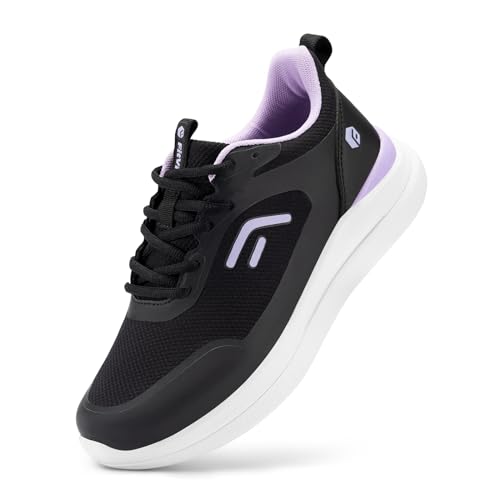 FitVille Turnschuhe Damen Extra Breit Walkingschuhe Atmungsaktiv Sneaker Fitness Outdoor Tennis Jogging rutschfest Training Schuhe Gym Hallenturnschuh für Breite Füße,Schwarz mit Lila,38 EU,X-Weit von FitVille