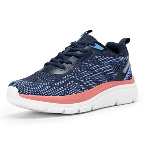 FitVille Extra Weit Walking Schuhe Damen Sportschuhe Leichte Weite Sneaker Bequeme Freizeitschuhe Atmungsaktive Turnschuhe mit Dämpfung Outdoor Fitness Jogging,Navy blau,35.5,Weit von FitVille