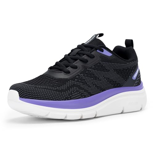 FitVille Walking Schuhe Damen Breit Sportschuhe Leichte Weite Sneaker Bequeme Turnschuhe Atmungsaktive Laufschuhe mit Dämpfung Freizeitschuhe Outdoor Fitness Jogging,Schwarz mit Violett,38 von FitVille