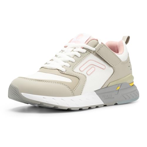 FitVille Walkingschuhe Damen Extra Breit Sportschuhe Leicht Atmungsaktive Turnschuhe Laufschuhe Bequeme Freizeitschuhe Sneakers für Breite Füße Plantarfasziitis, Khaki mit Weiß, 38.5 EU, Weit von FitVille