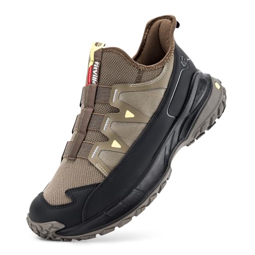 FitVille Walkingschuhe Herren Slip On Sneakers Extra Weit Sportschuhe Leichtgewichts Trekkingschuhe Atmungsaktiv Laufschuhe Fitness Jogging Braun/Schwarz 50 EU Weit von FitVille