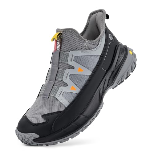 FitVille Walkingschuhe Herren Slip On Sneakers Extra Weit Sportschuhe Leichtgewichts Trekkingschuhe Atmungsaktiv Laufschuhe Fitness Jogging Grau/Schwarz 44 EU X-Weit von FitVille