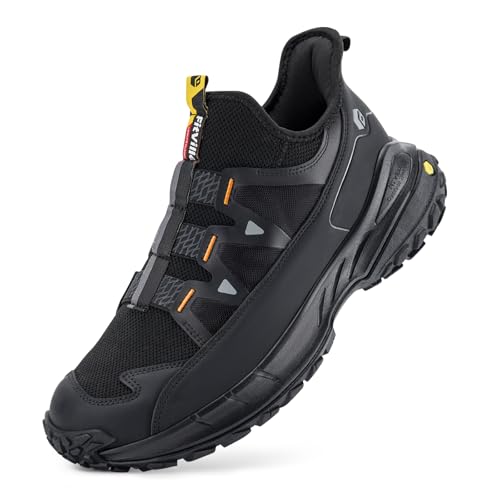 FitVille Walkingschuhe Herren Slip On Sneakers Extra Weit Sportschuhe Leichtgewichts Trekkingschuhe Atmungsaktiv Laufschuhe Fitness Jogging Schwarz 44 EU Weit von FitVille