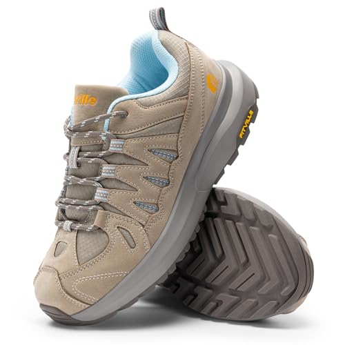 FitVille Wanderschuhe Damen Breite Leicht Trekkingschuhe rutschfeste Outdoorschuhe Atmungsaktiv Sneaker Komfort Turnschuhe Abriebfest Walkingschuhe Bergschuhe Salbei-Khaki mit Küstendunst 37 EU von FitVille