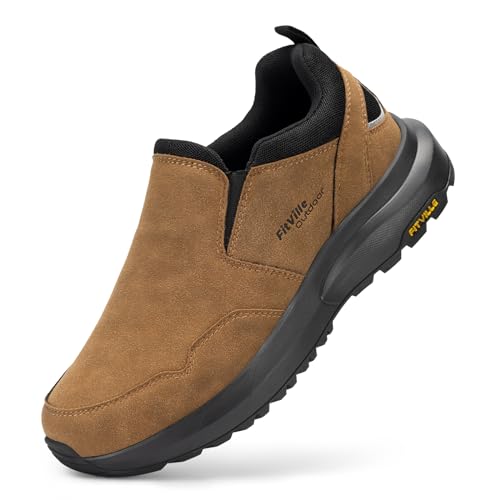 FitVille Wanderschuhe Herren Extra Breit Trekkingschuhe rutschfeste Outdoor Schuhe Atmungsaktiv Freizeitschuhe Slip On Walkingschuhe Weit Herren Sneaker mit Fußgewölbestütze,Dünenbraun,44.5EU,X-Weit von FitVille
