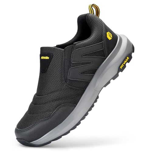 FitVille Wanderschuhe Herren Extra Breit Leicht atmungsaktive Trekkingschuhe Weite Slip-on Outdoor Schuhe rutschfeste Knöchel Bergschuhe rutschfeste Schuhe Herren Sneaker Schwarz 40 EU X-Weit von FitVille