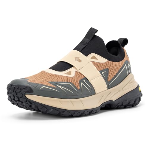 FitVille Wanderschuhe Herren Extra Breit Trekkingschuhe Slip on Outdoor Schuhe Atmungsaktiv Walkingschuhe rutschfeste Freizeitschuhe Weit Herren Sneaker Erdbraun/Grau 49 EU X-Weit von FitVille
