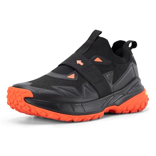 FitVille Wanderschuhe Herren Extra Breit Trekkingschuhe Slip on Outdoor Schuhe Atmungsaktiv Walkingschuhe rutschfeste Freizeitschuhe Weit Herren Sneaker Schwarz/Orange 46.5 EU X-Weit von FitVille