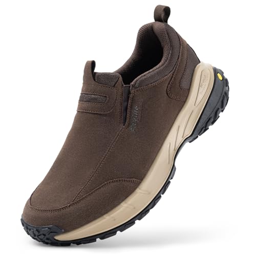 FitVille Wanderschuhe Herren Extra Breit Trekkingschuhe rutschfeste Outdoor Schuhe Atmungsaktiv Walkingschuhe Slip on Freizeitschuhe Weit Herren Sneaker mit Fußgewölbestütze Braun 42.5 EU Weit von FitVille