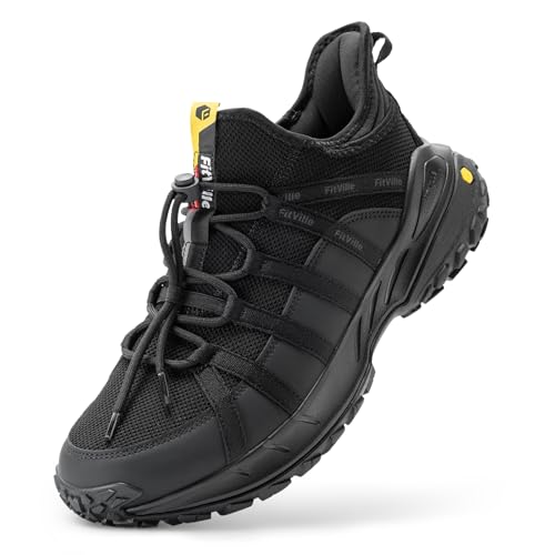 FitVille Wanderschuhe Herren Extra Breit Trekkingschuhe rutschfeste Slip On Outdoor Schuhe Atmungsaktiv Bergschuhe Leicht Walkingschuhe Weit Herren Sneaker Schwarz 49 EU X-Weit von FitVille