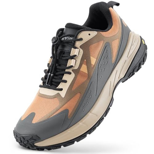 FitVille Extra Weit Wanderschuhe Herren Slip On Trekkingschuhe Fußschutz Outdoor Schuhe Atmungsaktiv Traillaufschuhe mit Flexible Schnellverschluss Kitz/Grau 44.5 EU X-Weit von FitVille