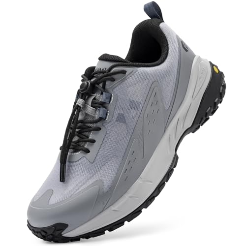 FitVille Extra Weit Wanderschuhe Herren Slip On Trekkingschuhe Fußschutz Outdoor Schuhe Atmungsaktiv Traillaufschuhe mit Flexible Schnellverschluss Mondgrau/Grau 43 EU Weit von FitVille