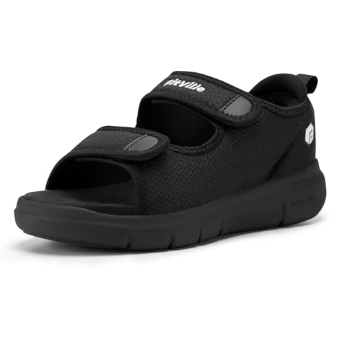 FitVille Weit Offene Diabetiker Sandalen Damen Orthopädische mit Klettverschluss Verstellbare Gesundheitsschuhe Verbandschuhe bei geschwollene Füße Reha-Schuhe JETBLACK 39 EU Weit von FitVille