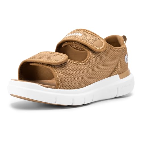 FitVille Weit Offene Diabetiker Sandalen Damen Orthopädische mit Klettverschluss Verstellbare Gesundheitsschuhe Verbandschuhe bei geschwollene Füße Reha-Schuhe Ödeme Hausschuhe Khaki 37.5 EU Weit von FitVille