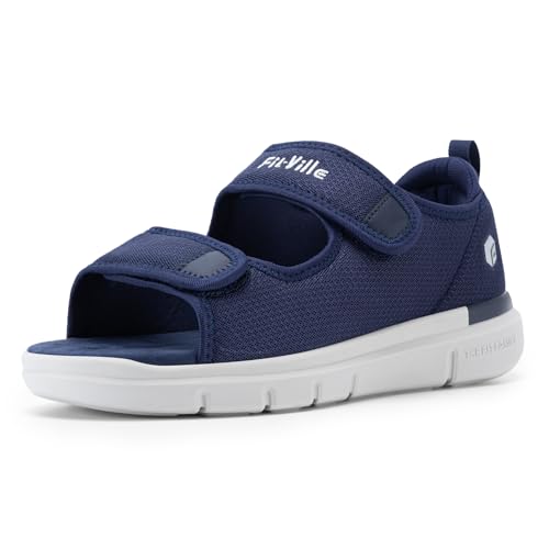 FitVille Weit Offene Diabetiker Sandalen Herren Orthopädische mit Klettverschluss Verstellbare Gesundheitsschuhe Verbandschuhe bei geschwollene Füße Reha-Schuhe Ödeme Hausschuhe Marineblau 43 EU Weit FitVille Weit Offene Diabetiker Sandalen Herren Orthopädische mit Klettverschluss Verstellbare Gesundheitsschuhe Verbandschuhe bei geschwollene Füße Reha-Schuhe Ödeme Hausschuhe Marineblau 43 EU Weit von FitVille