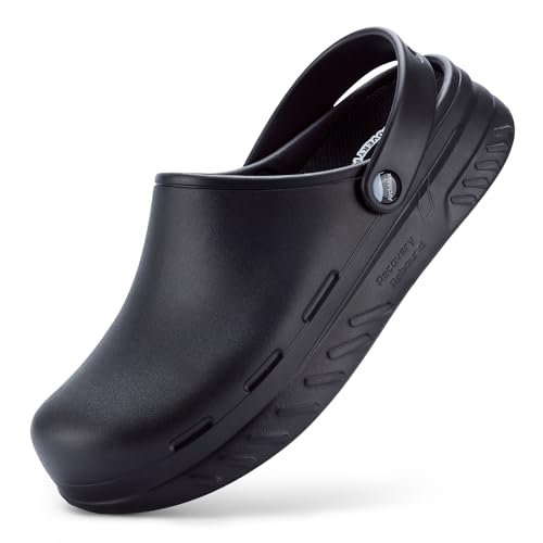 FitVille Weit Passform Clogs Herren Gartenschuhe mit Herausnehmbare weiche Einlegesohle Arbeitsschuhe mit Fußgewölbestütze für Pharma Lebensmittelindustrie Krankenhaus Schwarz 40 EU Weit von FitVille