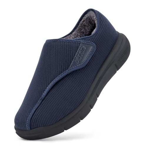 FitVille Weit Senioren Hausschuhe Herren Plüsch Winter Slipper mit Fester Sohle 46.5 EU Weit Blau von FitVille