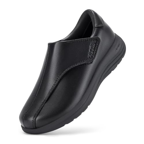 FitVille Weit Senioren Lederschuhe mit Klettverschluss Damen Halbschuhe für Breiten Füße 39.5 EU Weit Schwarz von FitVille