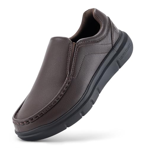 FitVille Weit Slip on Slipper & Mokassins für Herren EasyWalk Lederschuhe Freizeitschuhe Anzugschuhe Braun 44.5 EU Weit von FitVille