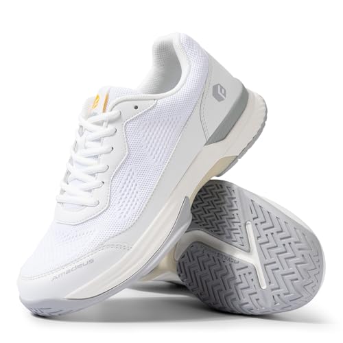 FitVille Weit Tennisschuhe Damen rutschfest Hallenschuhe Atmungsaktiv Badminton Schuhe Bequemen Fitnessschuhe Weiß-Grau 37 EU Weit von FitVille