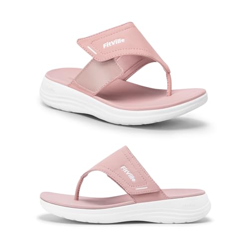 FitVille Wide Fit Zehentrenner Damen mit Fußgewölbestütze Fussbett Bequem Slipper für Flache Füße Rosa Größe 37 EU Weit von FitVille