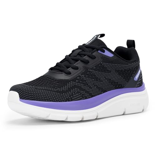 FitVille Extra Weit Walkingschuhe Damen Sportschuhe mit Breite Zehenbox Atmungsaktive Joggingschuhe Leichte Bequem Sneakers Fitnessschuhe,Schwarz mit Violett,37,Weit von FitVille
